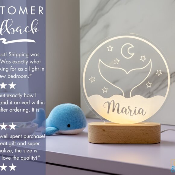 Whale Custom Name Light | Minimalist Personalized LED Bedroom Decor for Kids - Picture 7 of 8